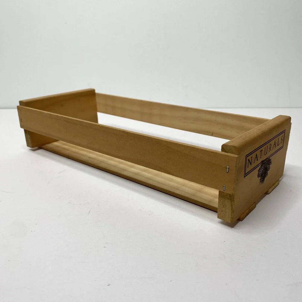 Naturals Cassette Tape Crate Wood Storage Box Pinecone Graphic Retro Media Shelf